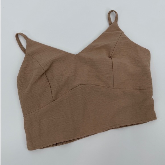 SHEIN Tops - Tan Smocked Back Cropped Cami Top V-Neck Adjustable Straps Size L